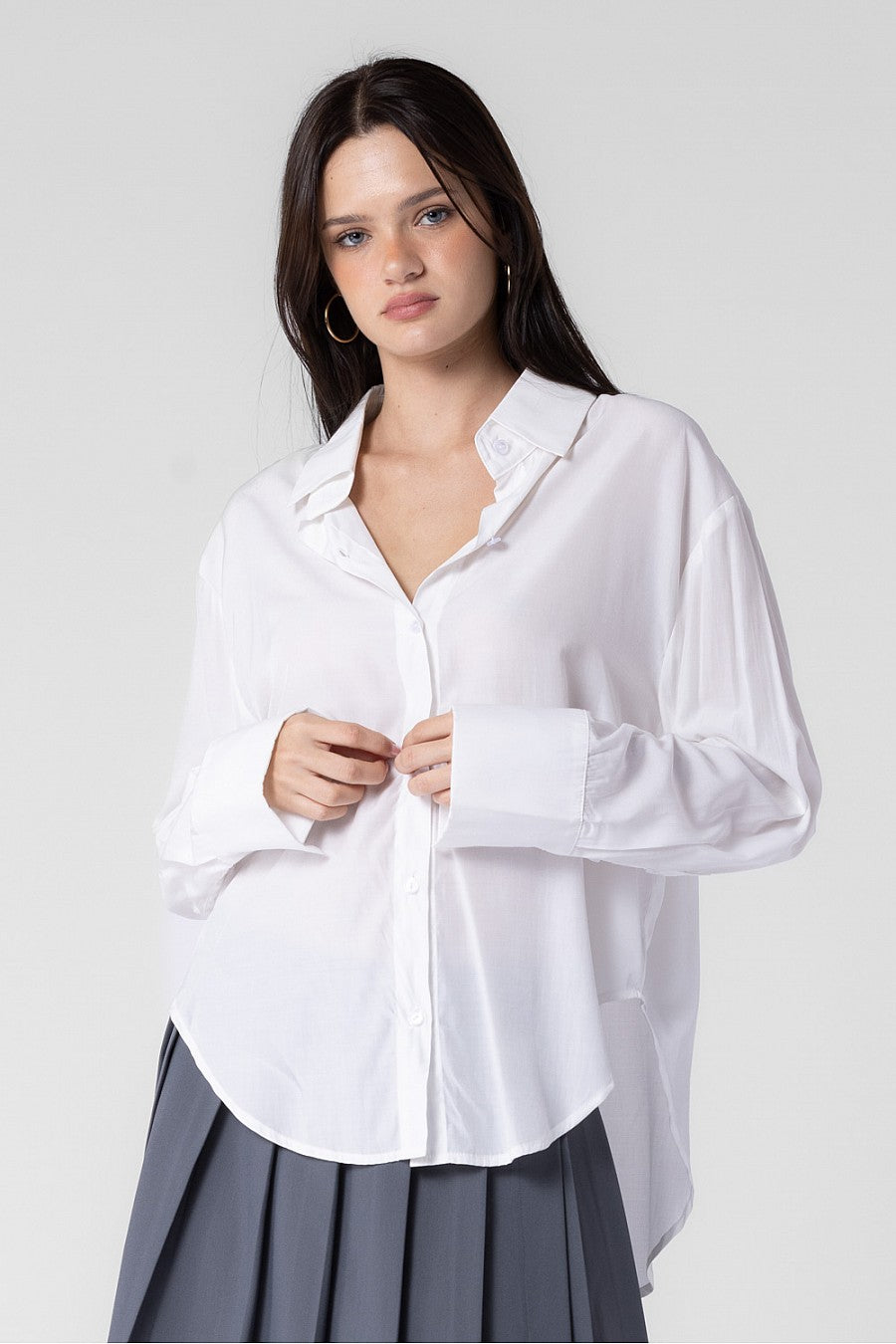 Women's White Long-Sleeve Shirt with Big Cuffs